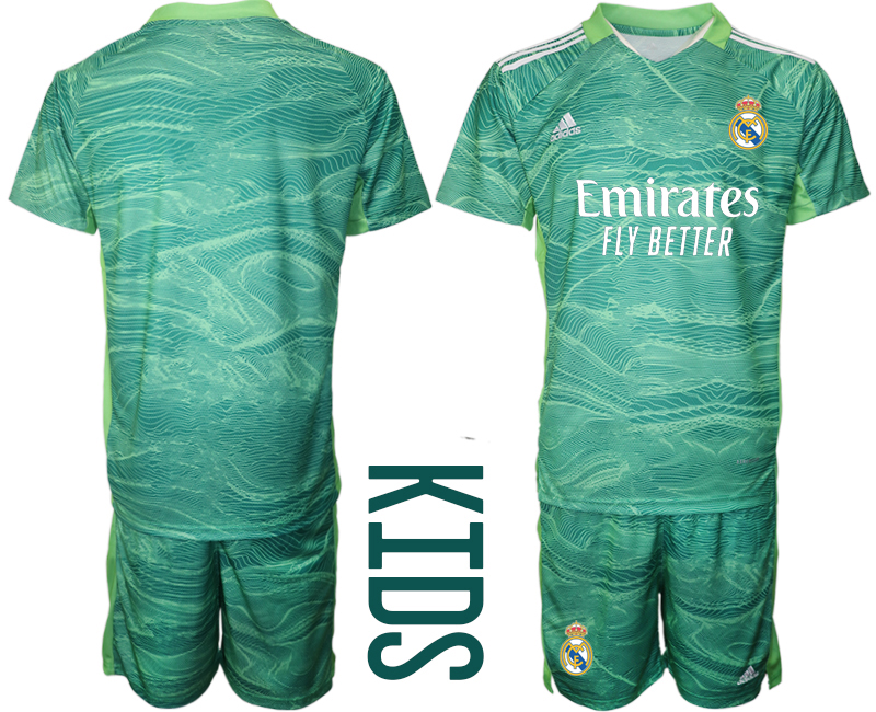 Youth 2021-2022 Club Real Madrid green goalkeeper blank Soccer Jersey->youth soccer jersey->Youth Jersey